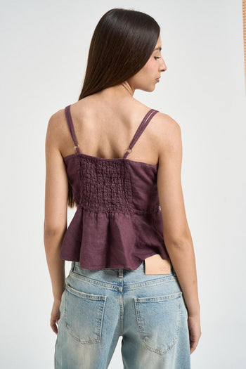 Top donna in lino vinaccia - 3