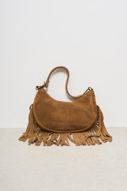 Borsa donna a spalla in camoscio cammello