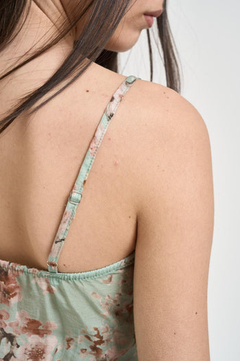 Top donna con volant verde floreale - 4