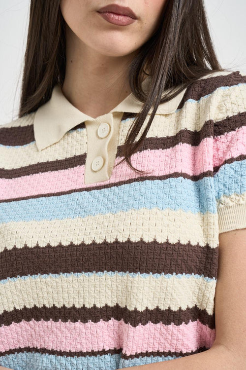 Polo donna cropped a righe multicolor - 2