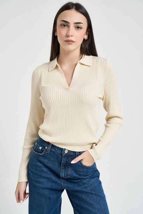 Polo donna a costine panna