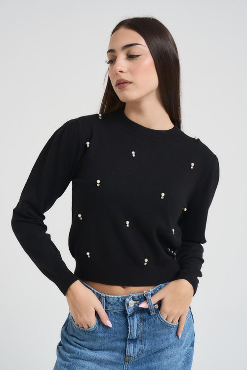 Maglia donna cropped nera
