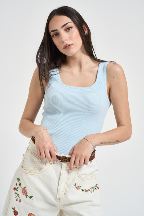 Top donna a costine celeste - 2