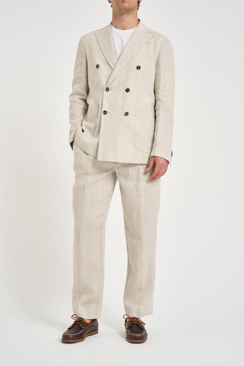 Giacca uomo doppiopetto in lino beige