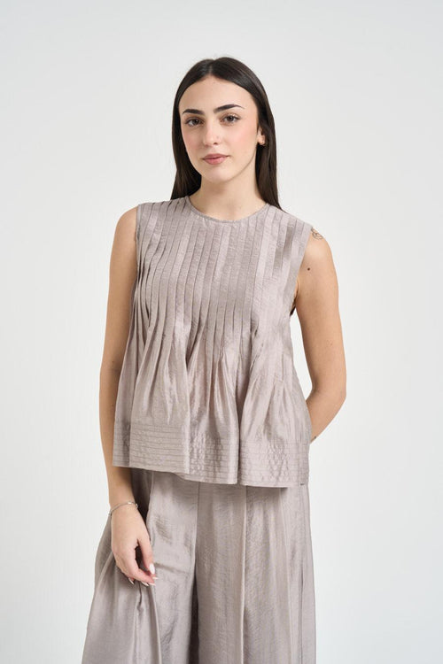 Top donna plissettato tortora - 2