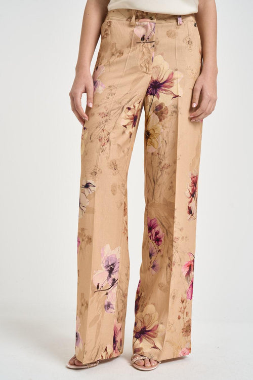 Pantalone donna in tessuto leggero con stampa floreale