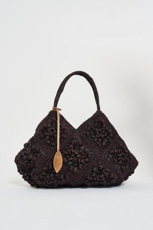 Borsa donna in rafia a spalla marrone - 1