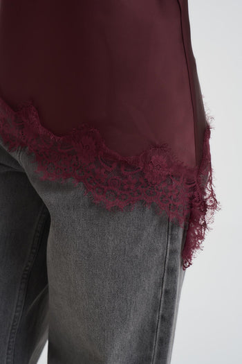 Top donna satinato in pizzo melanzana - 5