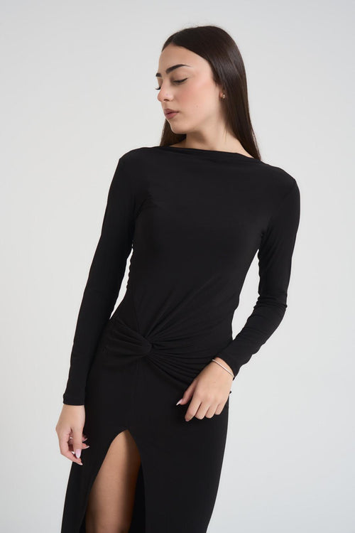 Abito donna lungo con spacco nero - 2