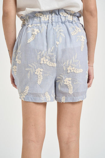 Shorts donna celesti con ricami floreali - 4