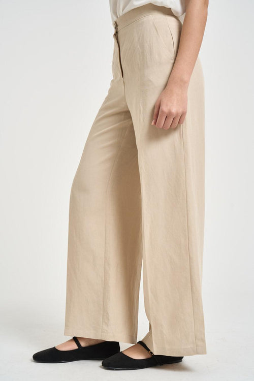 Pantalone donna gamba larga beige - 2