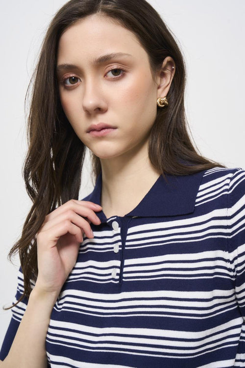 Women's blue striped polo shirt - 2