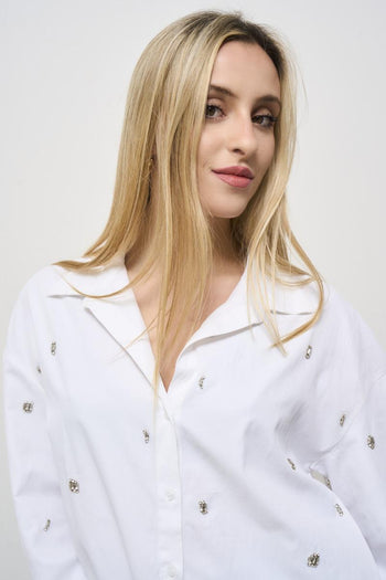 Camicia donna bianca con strass - 3