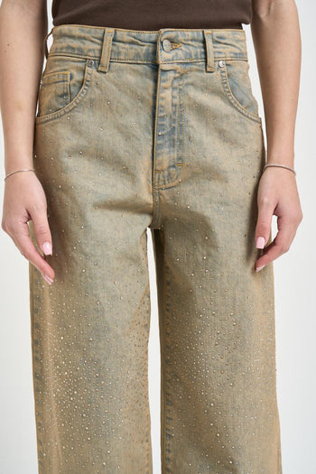 Jeans donna wide leg effetto slavato beige - 5