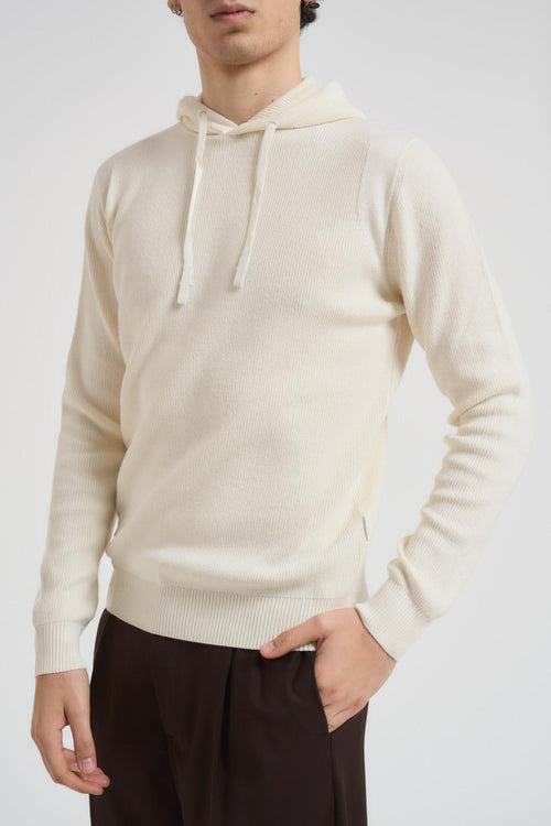 Felpa uomo in maglia con cappuccio panna