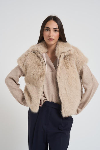 Gilet eco pelliccia donna beige - 4