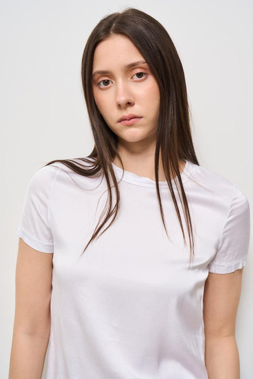 T-shirt donna girocollo bianca satinata - 2