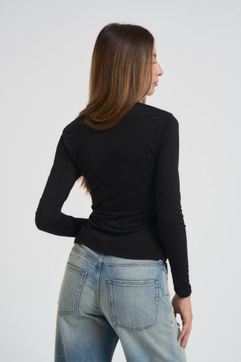 Maglia donna scollo a V nera - 3