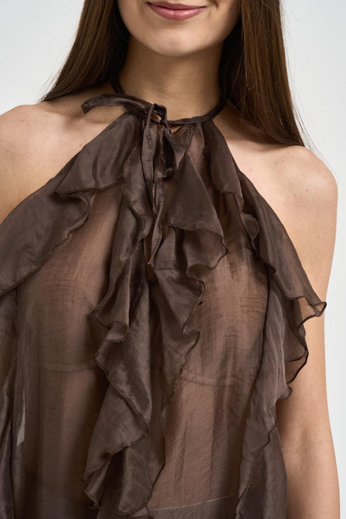 Top donna con volant marrone - 2