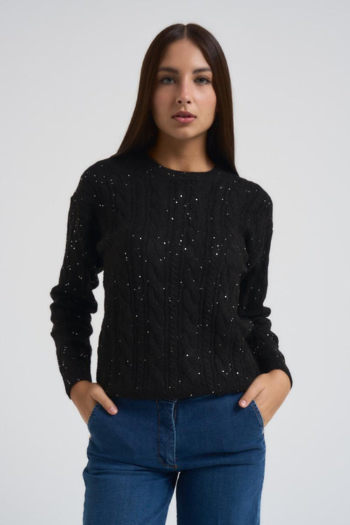 Girocollo trecce e paillettes donna nero - 1