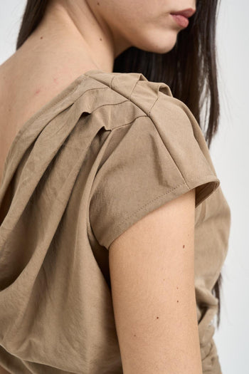 Top donna drappeggiato cropped sabbia - 5