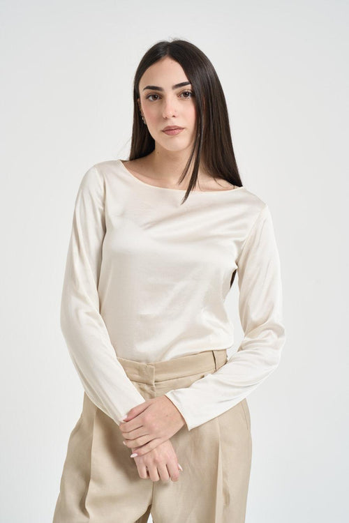 Blusa donna satinata panna
