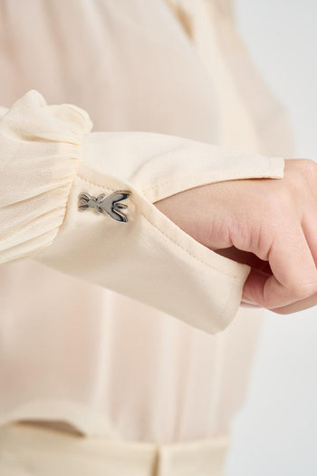 Camicia donna con inserti in pizzo panna<BR/> - 4