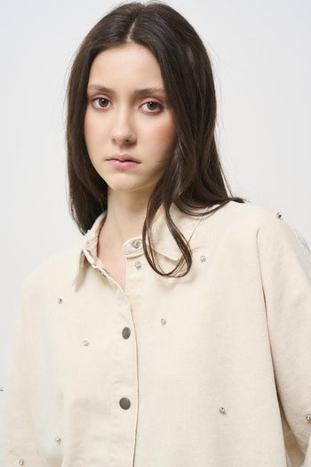 Beige women's shirt with rhinestones - 3