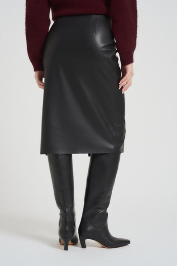 Gonna donna midi in ecopelle nera - 4