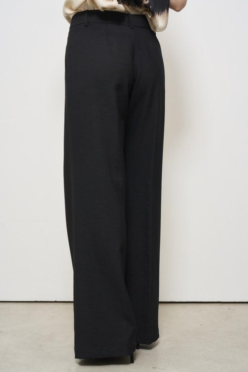 Women's black palazzo trousers in linen - 2