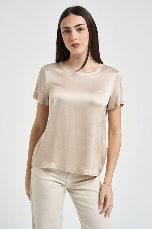 Blusa donna satinata beige