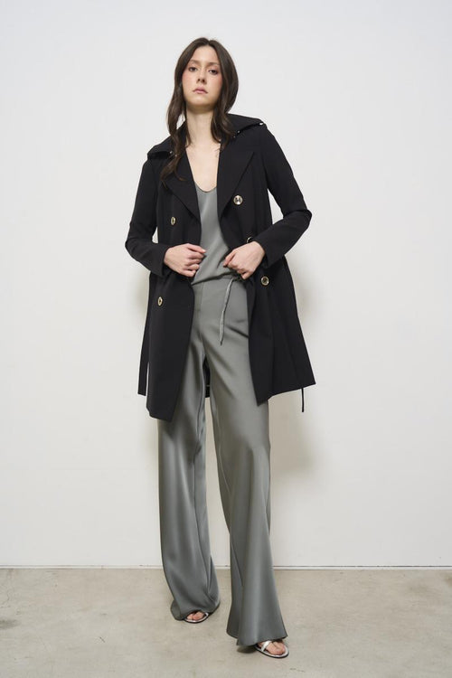 Women's midi double-breasted trench coat in black
