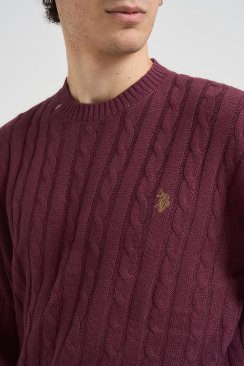 Maglia uomo girocollo a treccia bordeaux - 2