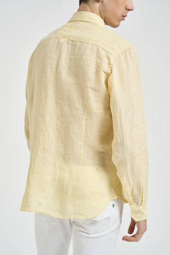 Camicia uomo in lino gialla - 4
