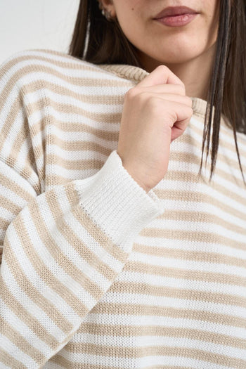 Maglia donna a righe beige - 3