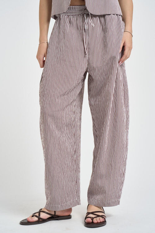 Pantalone donna a righe bordeaux e bianche