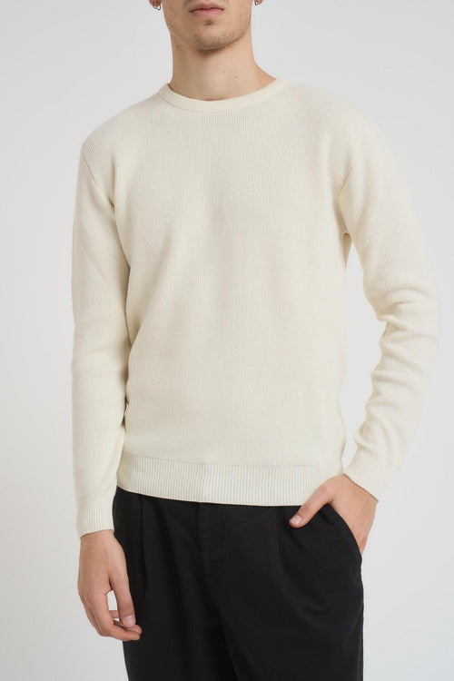 Maglia uomo girocollo a coste panna