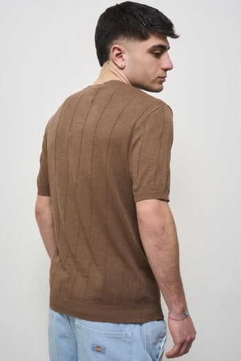 T-shirt uomo girocollo in maglia marrone - 3
