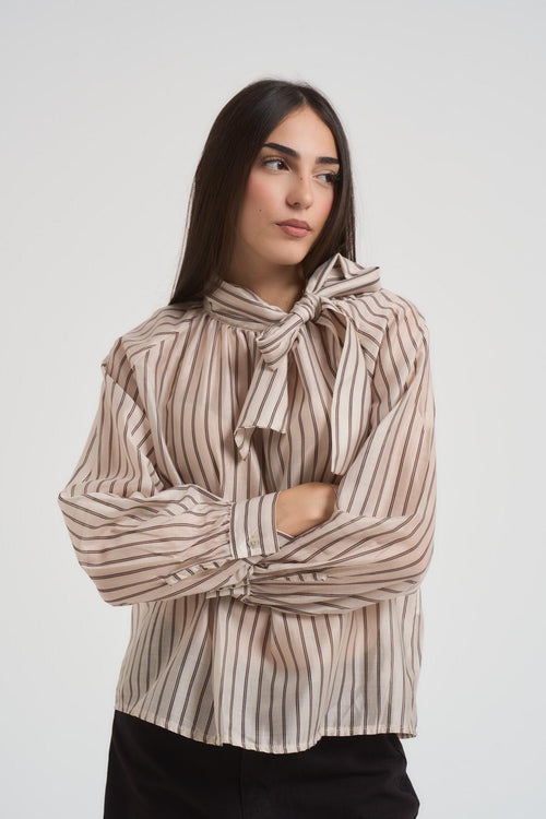 Blusa donna a righe marrone e panna