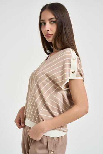 Maglia donna beige a righe - 3