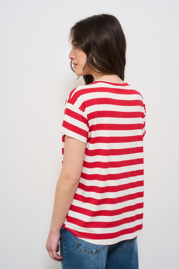 T-shirt donna a righe rosse e bianche - 4