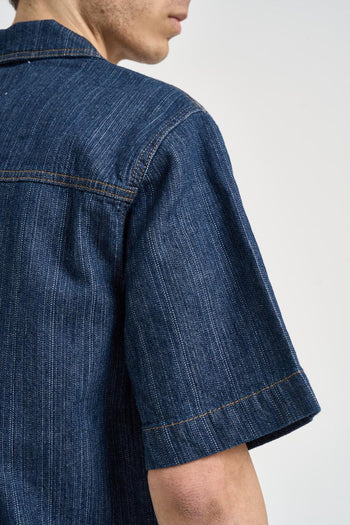 Camicia uomo in denim blu a maniche corte - 6