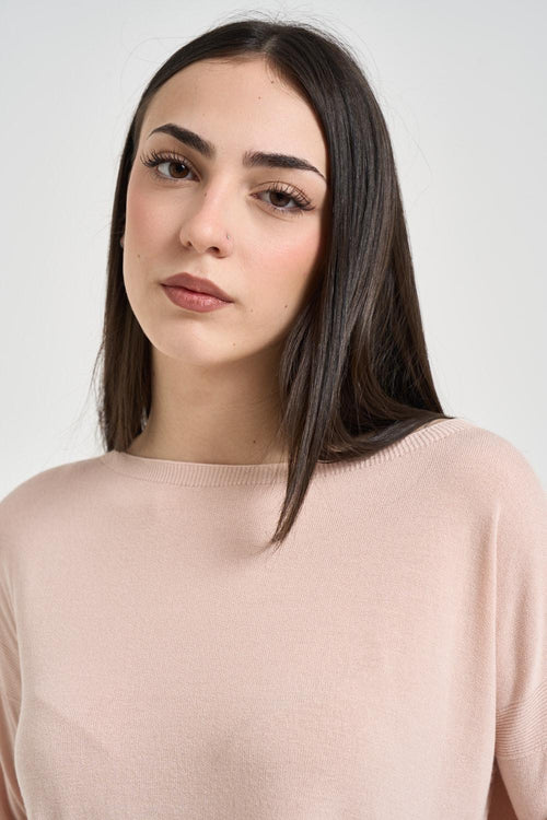 Maglia donna scollo a barca rosa cipria - 2