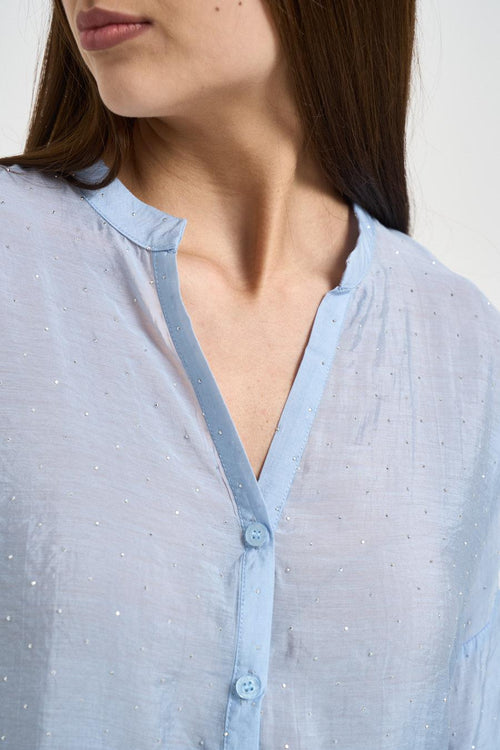 Camicia donna con strass celeste - 2