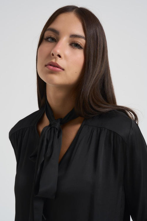 Blusa donna nera con fiocco - 2