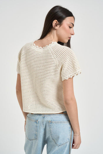 Polo donna in maglia traforata panna - 3