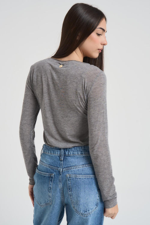 Maglia donna scollo a barchetta grigia - 2