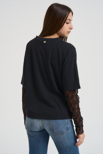 Maglia donna in pizzo nera - 3