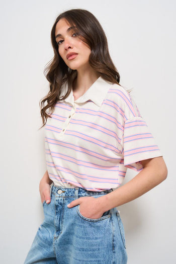 Polo donna a righe rosa - 3