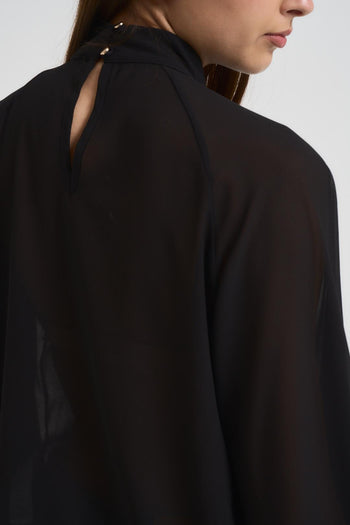 Blusa donna scollo a V gioiello nera - 4